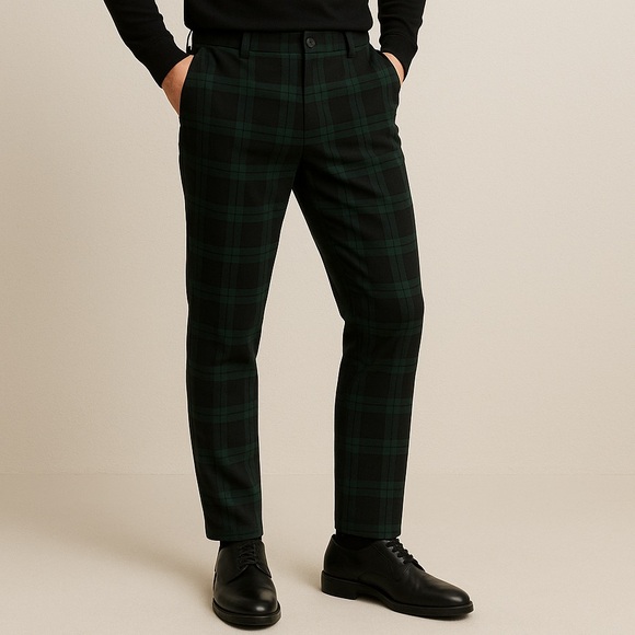 Zara Other - ZARA Men’s Pants Tartan Plaid Slim Chino Green Black Size 32